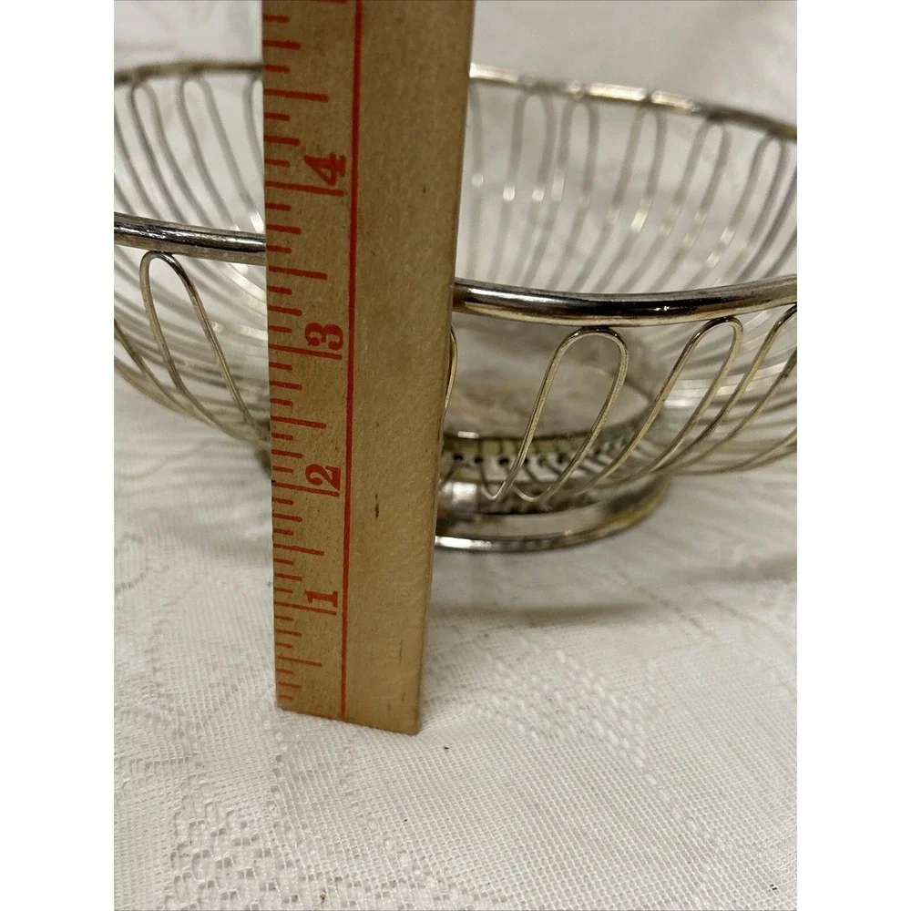 Vintage Deco Silver Plate Wire Bread Fruit‎ Basket With Scalloped Edges MCM